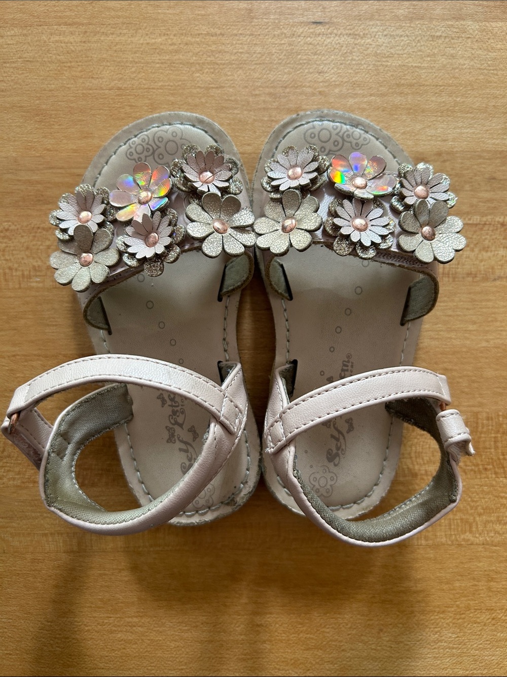 Self Esteem Girls Pink Floral Sandals with Holographic Accents- 7T